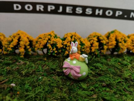 Konijn liggend op ei