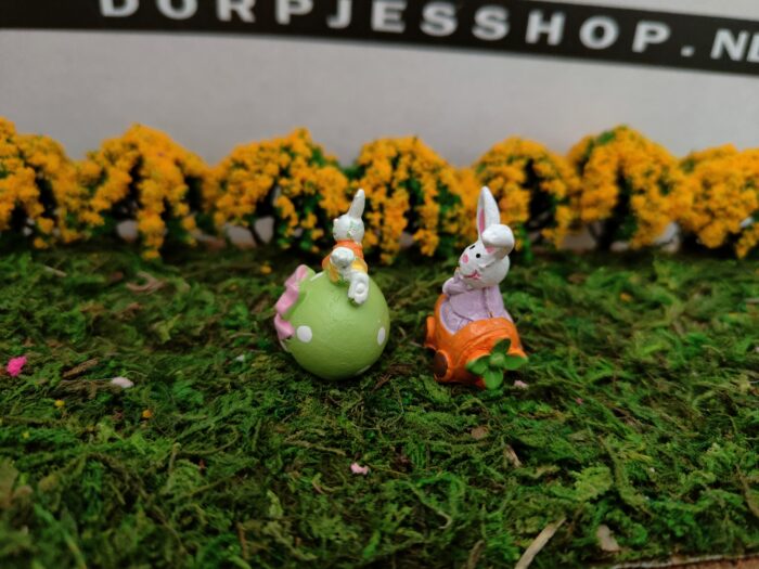 Set van 2 Konijn op ei en konijn in wortelwagen - Afbeelding 2