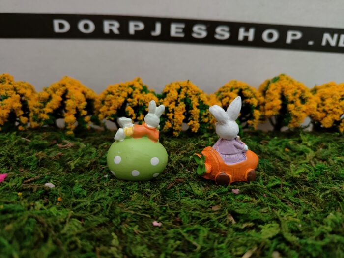 Set van 2 Konijn op ei en konijn in wortelwagen - Afbeelding 3