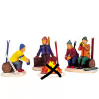 Lemax Skiers' Camp Fire, Set Of 3!*