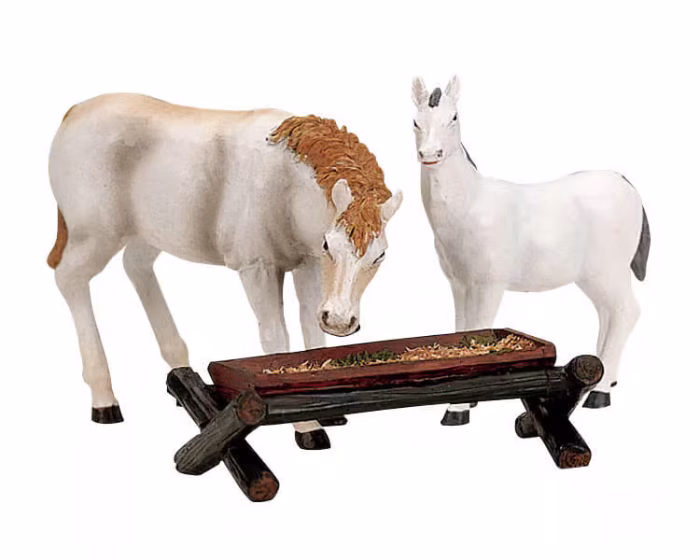 12517 Lemax Horses At The Trough,set of 3.* - Afbeelding 1